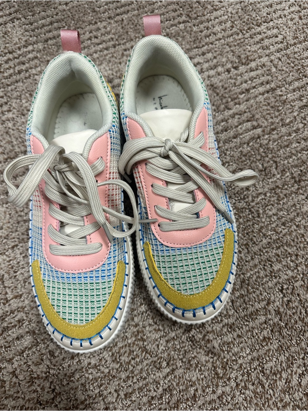 Nicole by Nicole Miller Multicolor Knit Sneakers - Pink & Yellow Accents